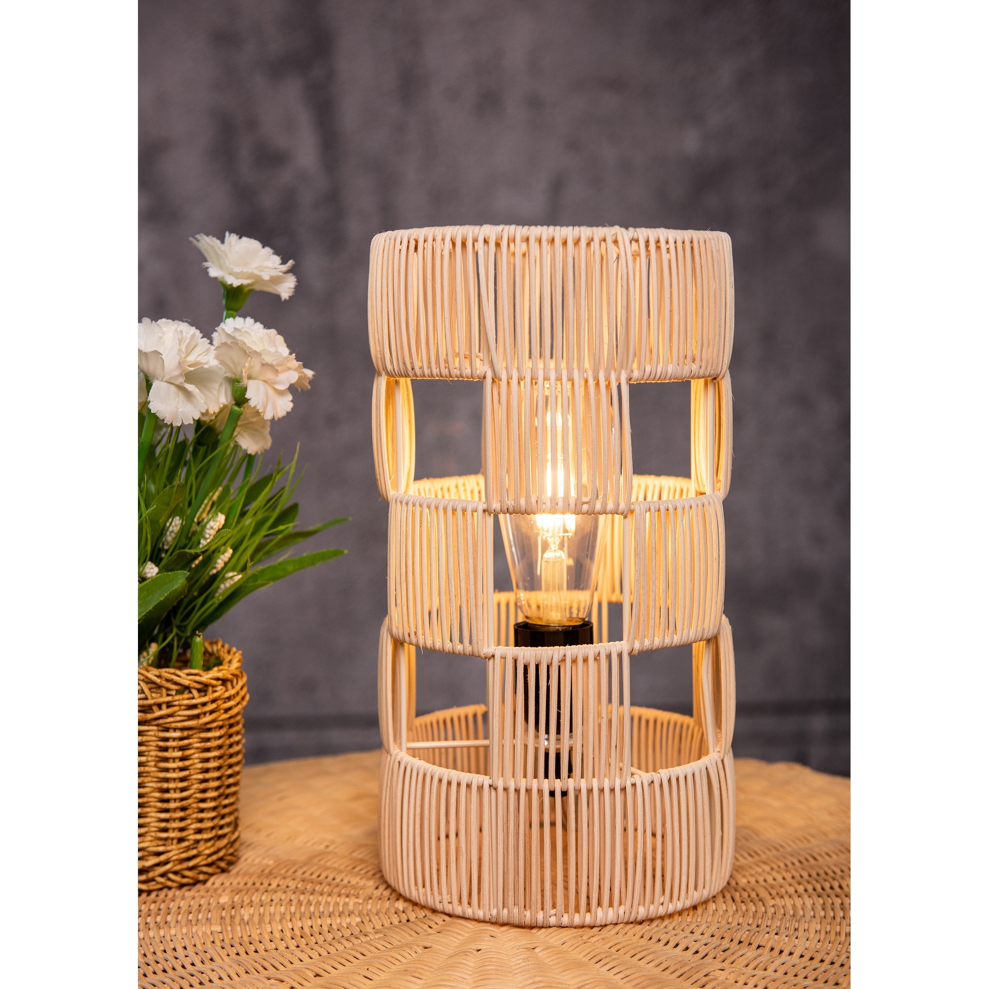 Modern Handcrafted Natural Rattan Table Lamp