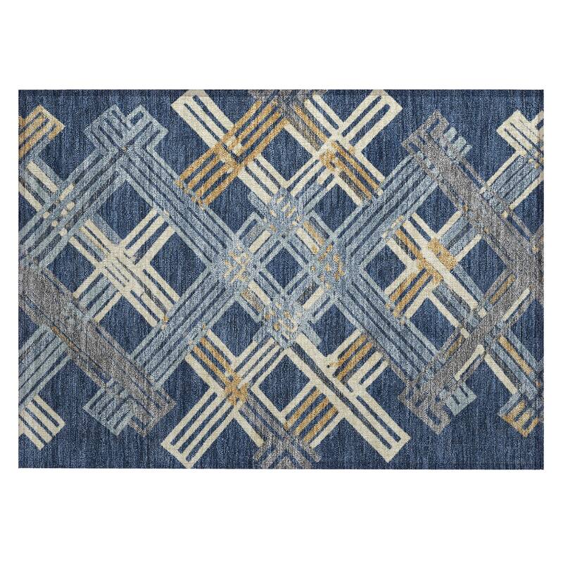 Machine Washable Indoor/ Outdoor Modern Trellis Chantille Rug