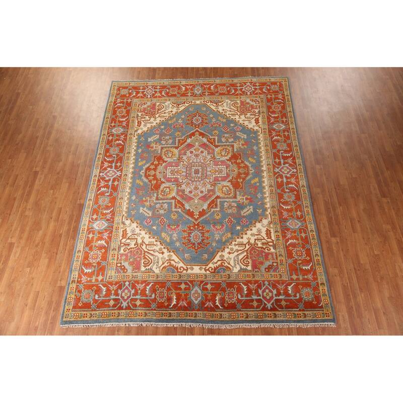 Geometric Heriz Serapi Oriental Area Rug Handmade Wool Carpet - 8'9"x 11'8"