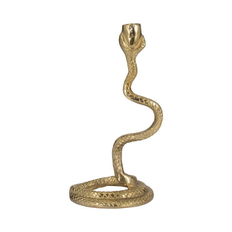Metal Faux Snake Taper Candle Holder Decor - Gold, 13 in. - 13.0"