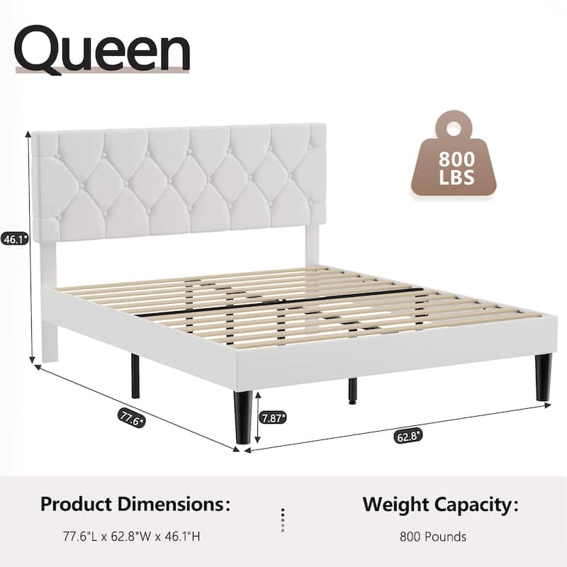 VECELO Tufted Upholstered Linen Bed Platform Bed Frame with Upholstered Headboard, Button Tufted Design