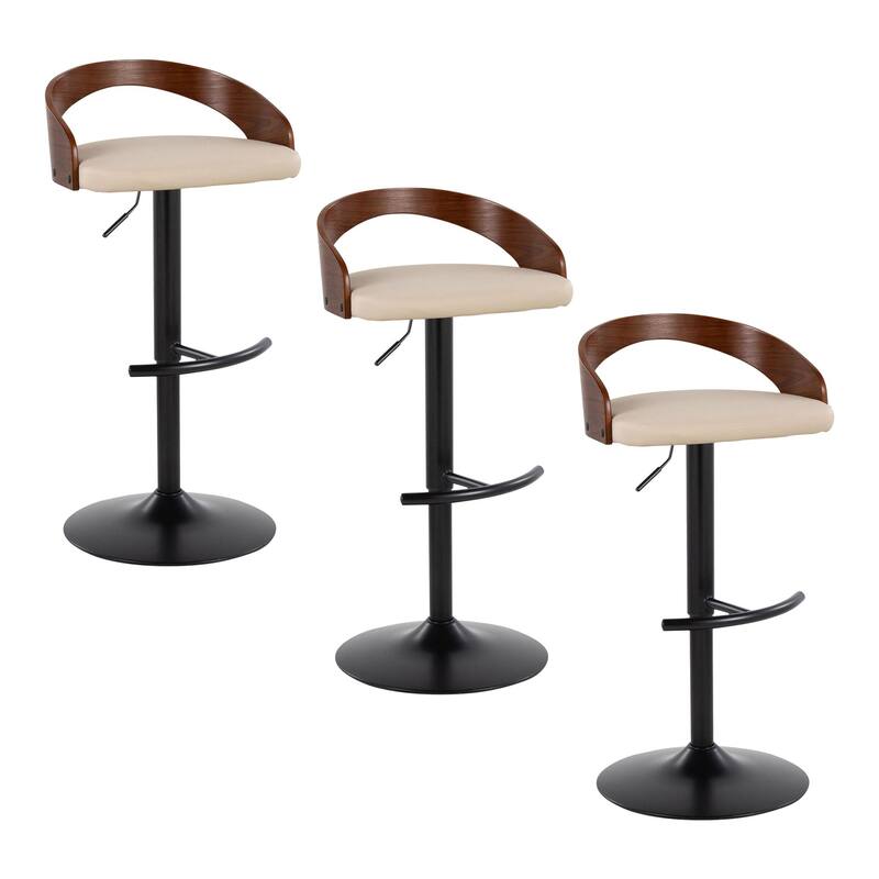 Grotto Adjustable Barstool with Back Base- Set Of 3 - Walnut/Cream