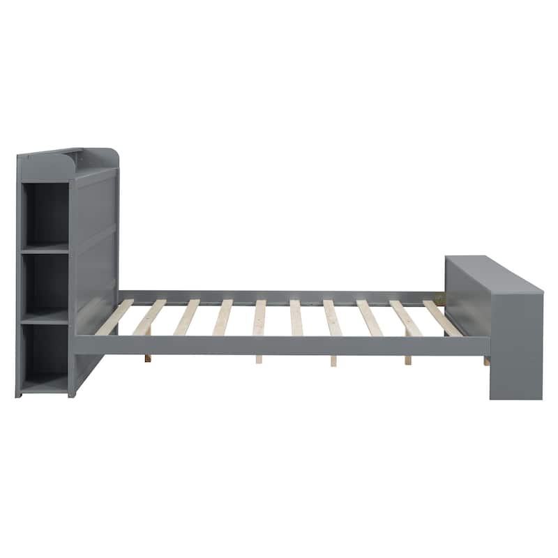 HomeRoots Gray Wood Full Bed Frame With LED Lighting And USB