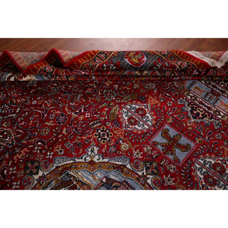 Pictorial Medallion Red Kashan Turkish Area Rug Machine Made Carpet - 9'8" x 12'5"