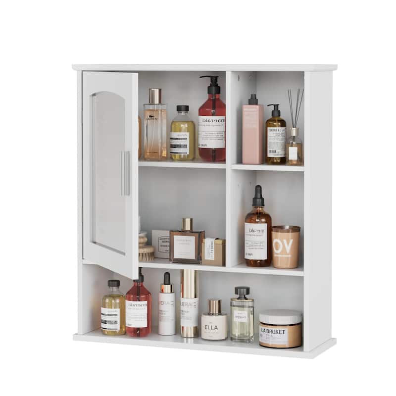 Javlergo White Bathroom Mirror Cabinet Multi-Purpose Storage Wall Mounted Bathroom Storage Cabinet with Mirror and Open Shelves - White