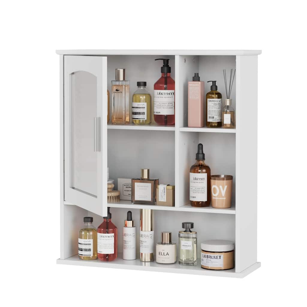 Javlergo White Bathroom Mirror Cabinet Multi-Purpose Storage Wall Mounted Bathroom Storage Cabinet with Mirror and Open Shelves