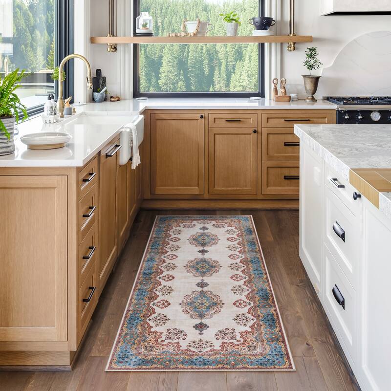 Gertmenian Crystal Print Soft Flat Pile Polyester Slip Resistant Washable Indoor Printed Area Rug Collection - 2' 2" x 6' - Dainty Medallion - Runner