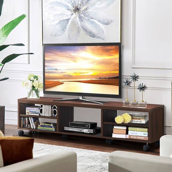 Shop Costway Tv Stand Unit Media Center Console Shelf Cabinet Hold Up To 60 Tv W Wheels Oak 59 X 13 X 16 L X W X H Overstock 29158894 Oak