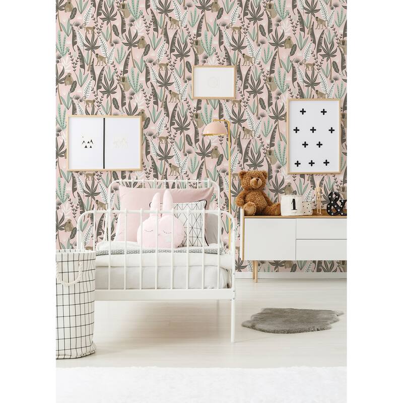 Chesapeake Kiki Pink Monkeys Wallpaper - 20.9 x 396 x 0.025