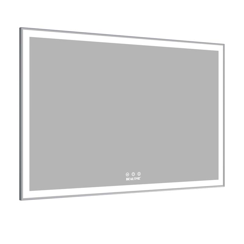 60 in. W x 40 in. H Large Rectangular Framed Anti-Fog Wall Mounted LED Bathroom Vanity Mirror