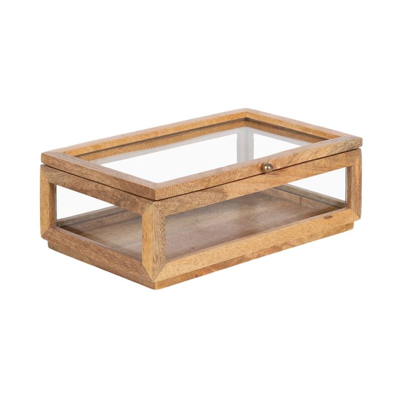 Kate and Laurel Curiel Decorative Wood and Glass Storage Box - 10x6x4 - 10x6x4 - Natural