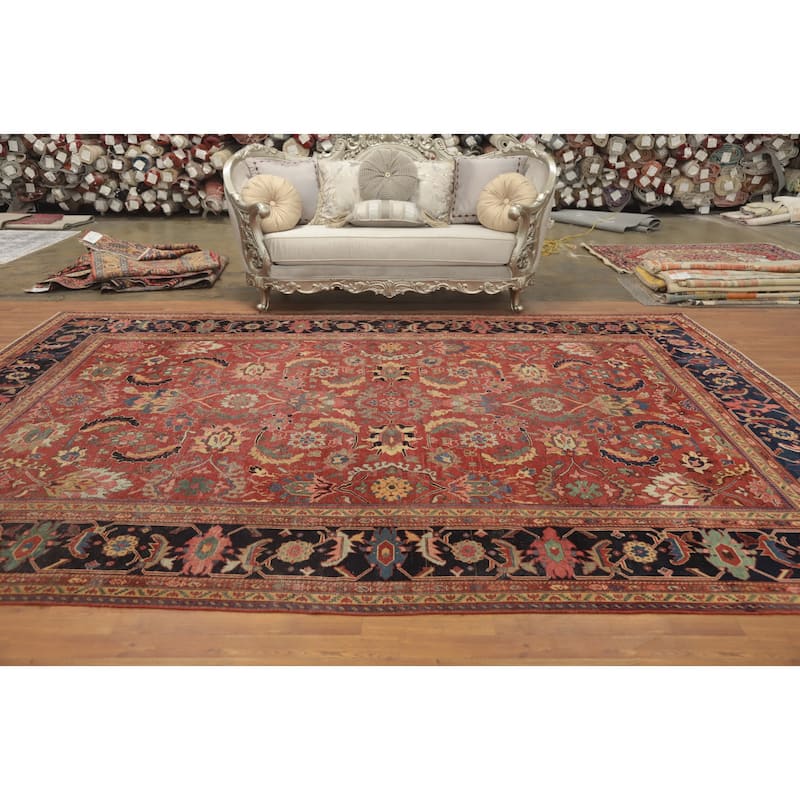 Hand Knotted Oriental 100% Wool Carpet Traditional Floral Oranges & Rust Sultanabad Area Rug - 13' 3'' X 9' 7''