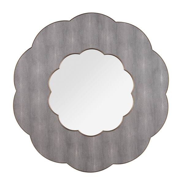 slide 2 of 7, Varaluz Scallop Wall Mirror - Gray Shagreen/Weathered Brass 54"W x 54"H