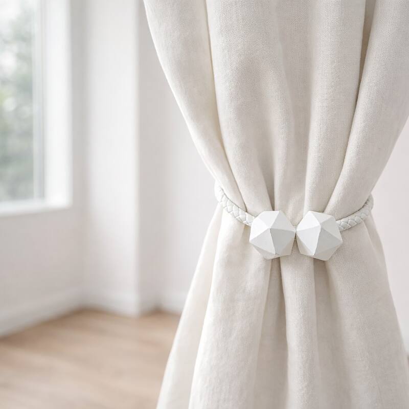 Pure Solid Color Tieback Wooden Tips Faux Leather Covering - 13"L x 1.4"W x 1.4"D - White