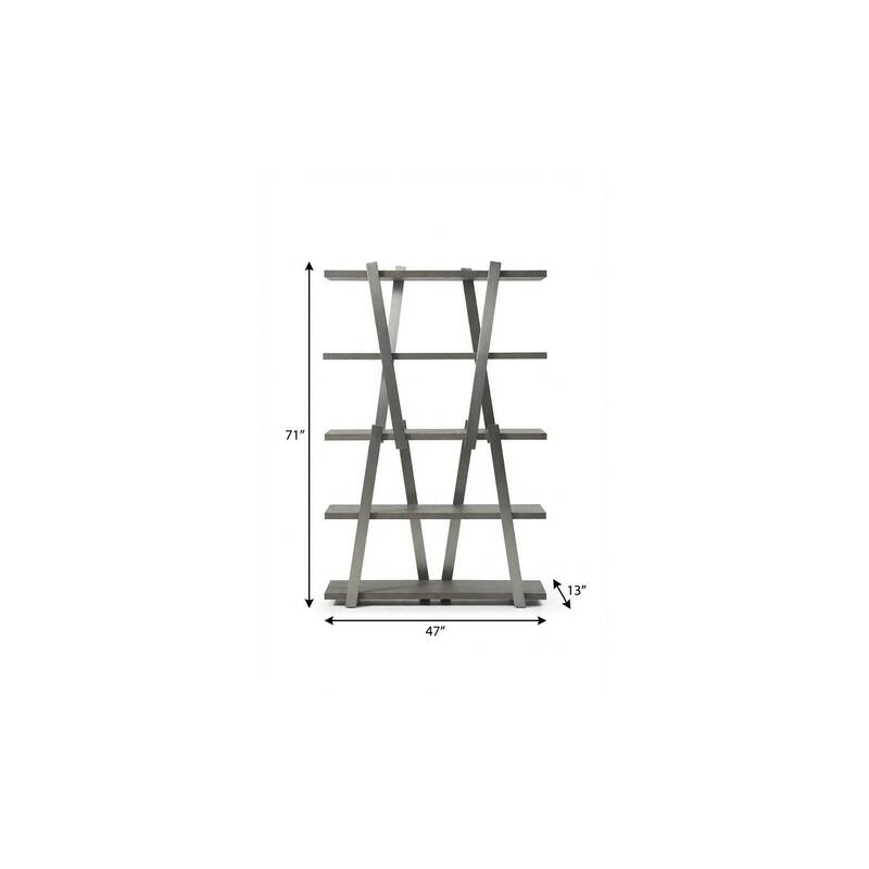 HomeRoots 71" Gray And Silver Stainless Steel and Wood Four Tier Geometric Bookcase