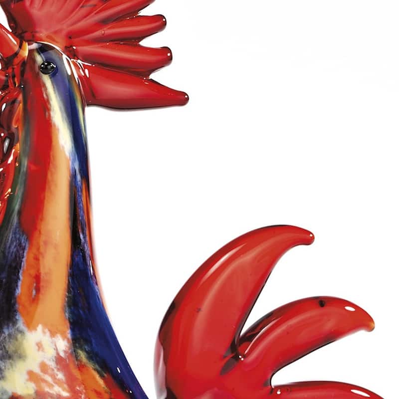 HomeRoots 11" Red Murano Glass Rooster Figurine Tabletop Sculpture
