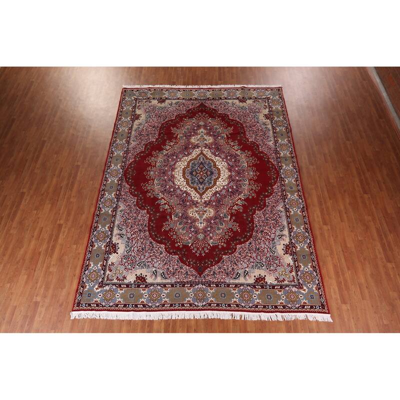 Floral Red Paisley Kashan Turkish Area Rug Machine Made Carpet - 9'8" x 12'10"