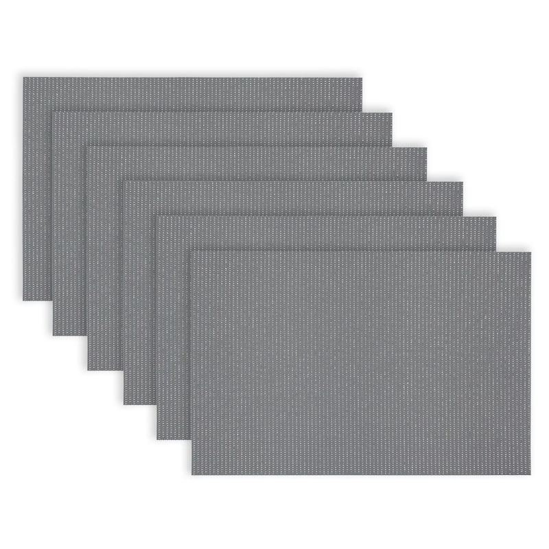 Dainty Home Natural Shimmer Woven Vinyl Reversible Placemat Set Of 6 - 12" x 18" - Silver