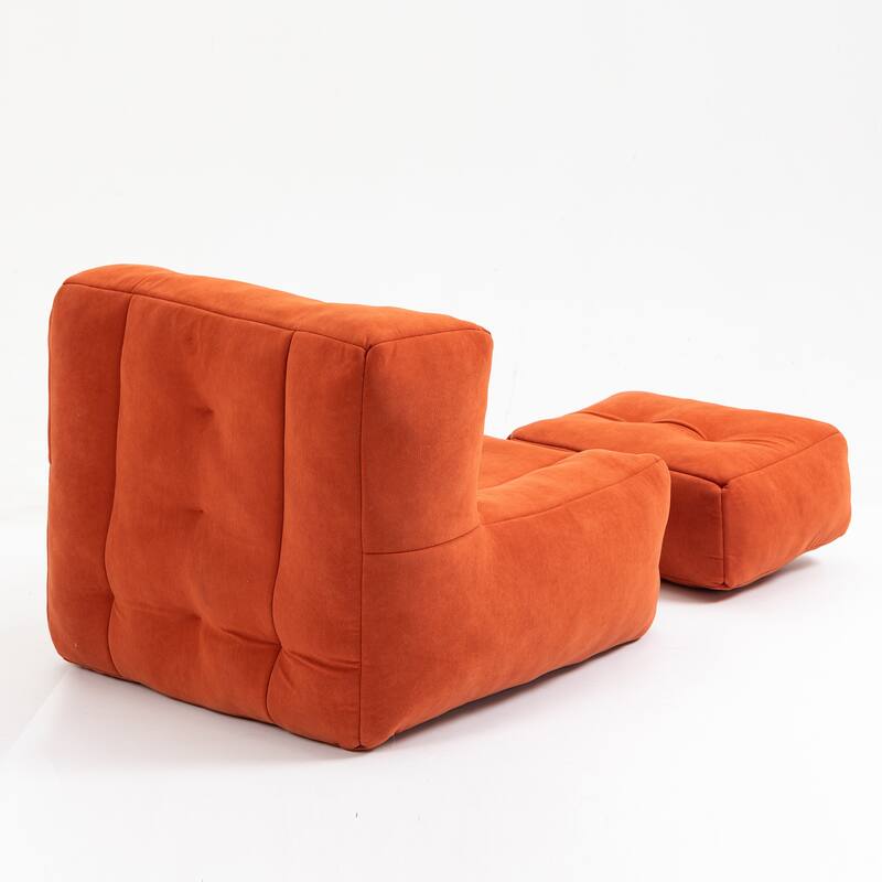 Fluffy Bean Bag Chair with Memory Foam and Ottoman, Super Soft Velvet Bean Bag for Adults & Kids, Comfortable Lazy Sofa