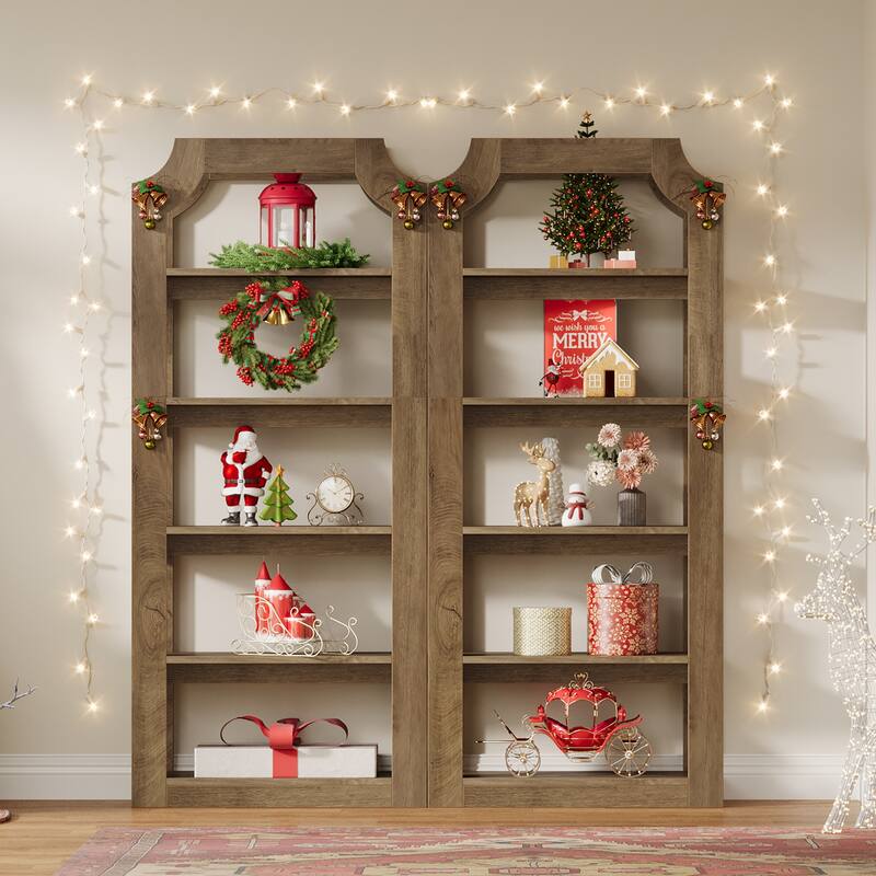 70" Tall 5-Tier Wooden Bookshelf, Farmhouse Bookcase with 31.5in Wide Floor Standing Book Shelves