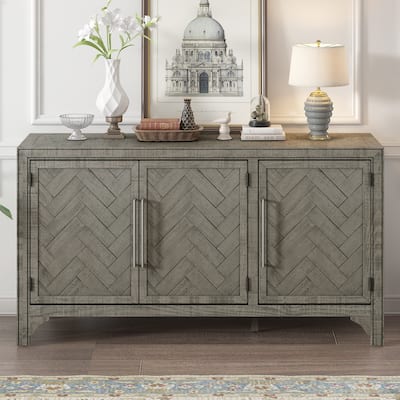 Spacious Three-Door Sideboard Cabinet with Adjustable Shelves, Accent Entryway Console Table for Living Room Kitchen