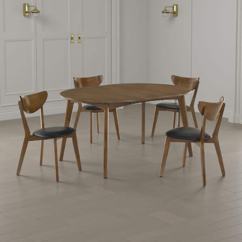 Josy Extendable Dining Table n 4 Chair Set, Brown Black Faux Leather