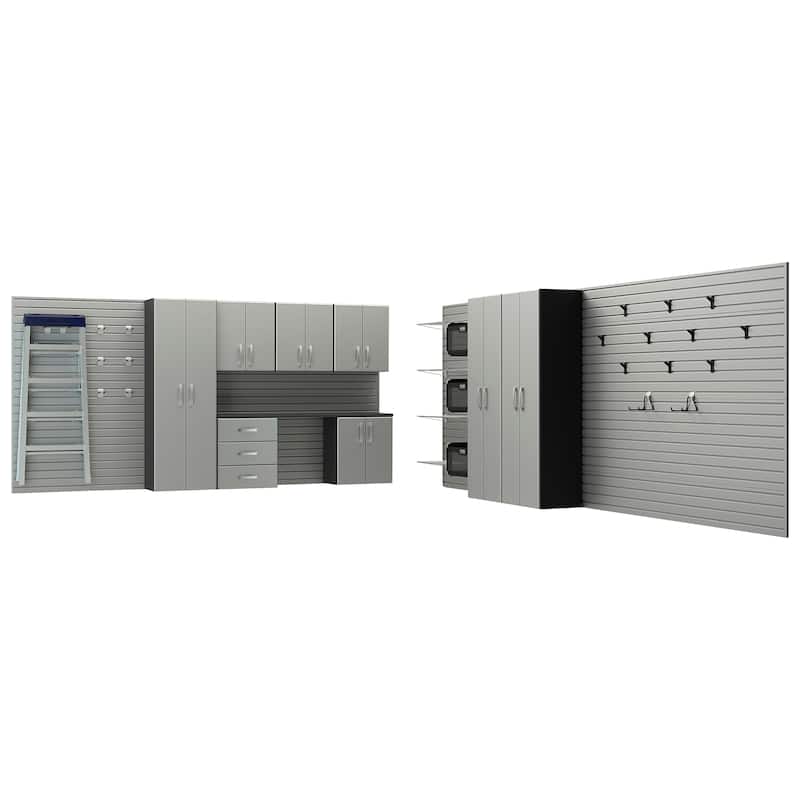 36 Piece Slatwall Panel, Cabinet, Hook, Bin, Shelf and Workstation Storage Set