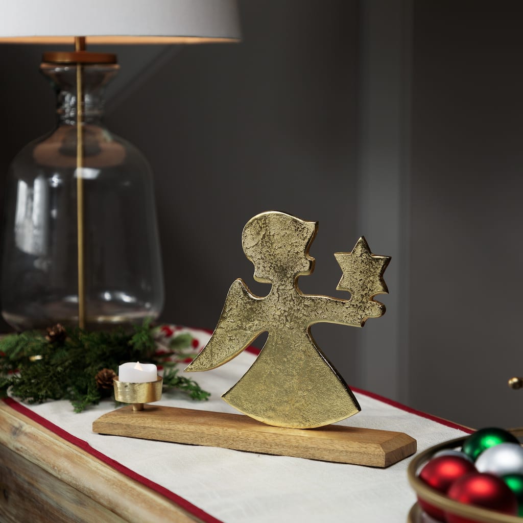 Angel with Star Metal Christmas Tealight Candle Holder - 12"