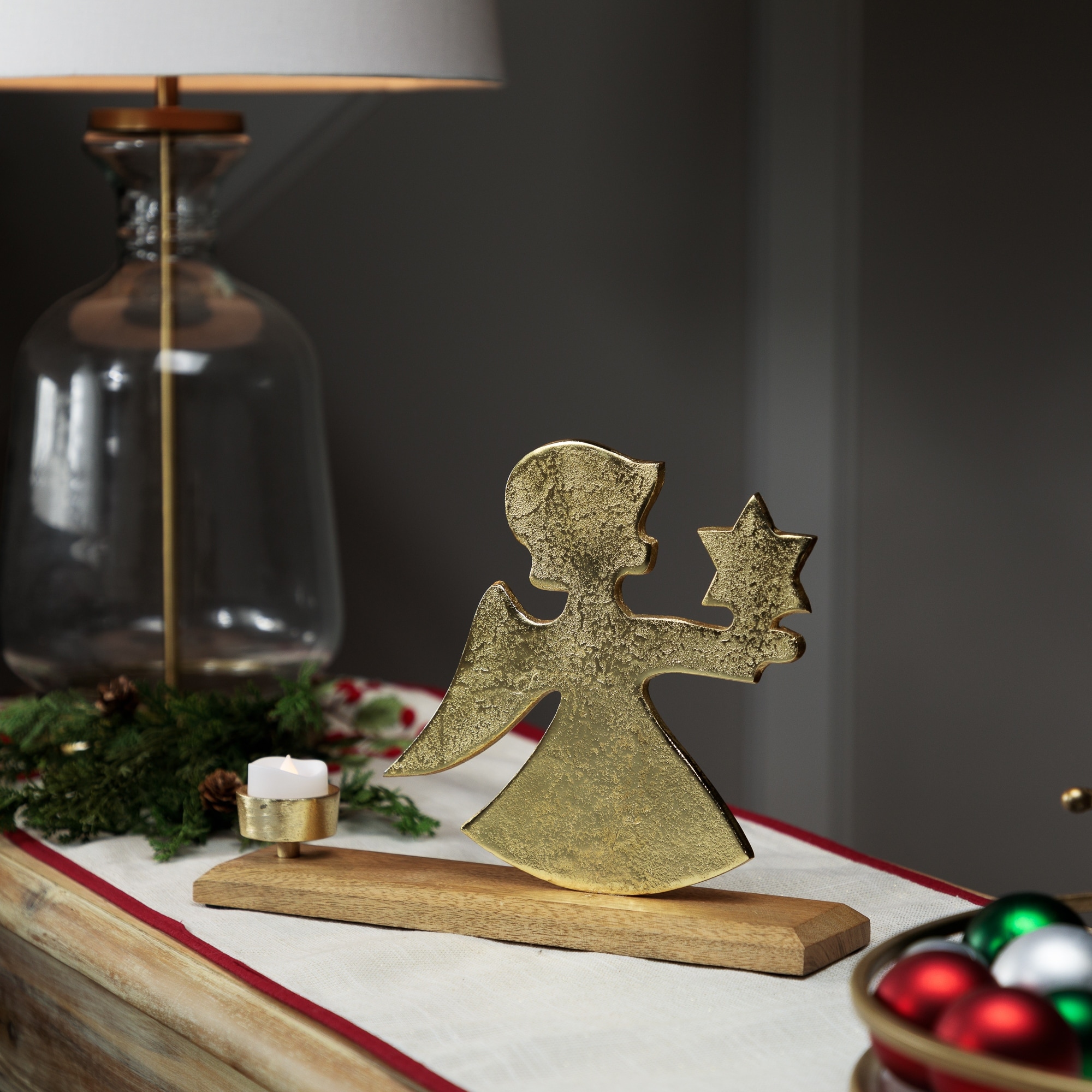 Angel with Star Metal Christmas Tealight Candle Holder - 12"