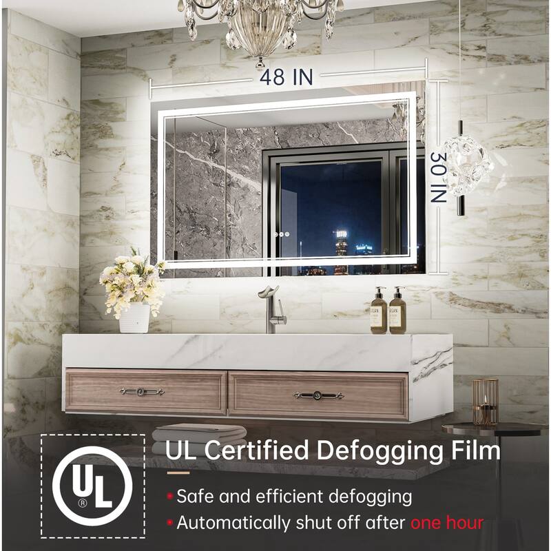 Keonjinn Rectangular Front Light & Backlit,LED Bathroom Vanity Mirror, 3 Color Temperatures, Anti Fog