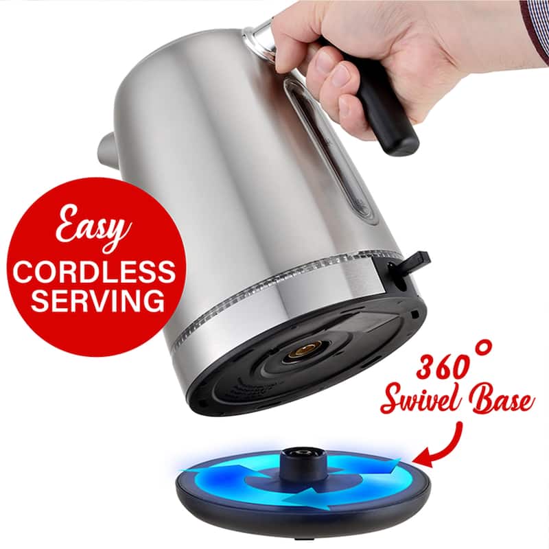 Brentwood 1500 Watt Stainless Steel 1.7 Liter Cordless Electric Kettle in Silver - 1.7 Liter