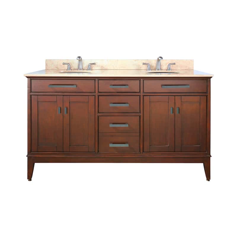 Avanity Madison 60-inch Double Vanity in Tobacco Finish with Dual Sinks and Top - 61"W x 22"D