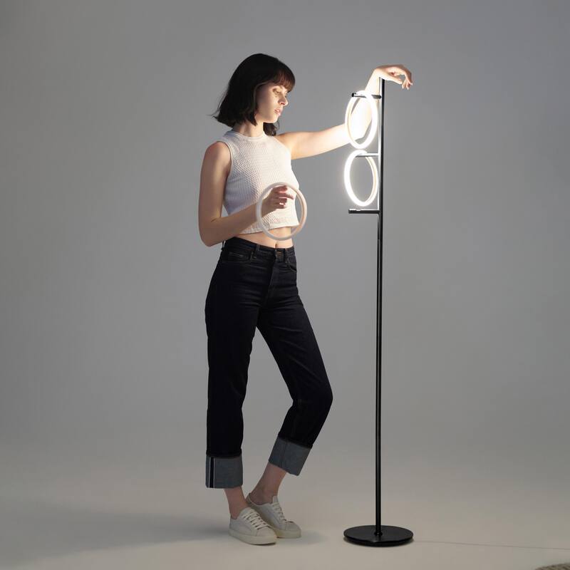 Brightech Saturn 66 in. Industrial 3-Light 3-Way Dimming LED Floor Lamp with 3 Replaceable LED Rings