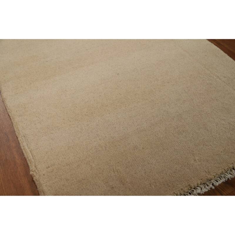 Gabbeh Modern Rug Hand-Knotted Solid Beige Wool Carpet - 2'1"x 2'10"