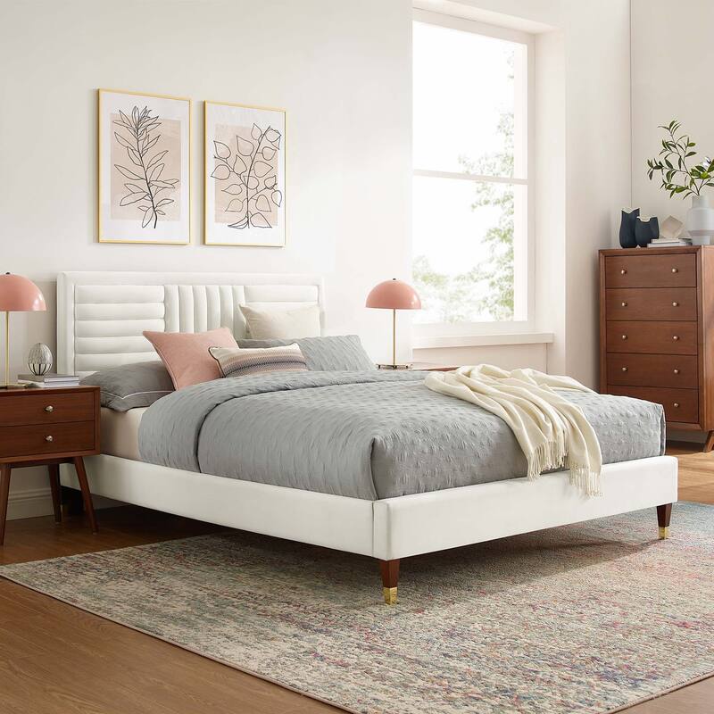 Sofia Channel Tufted Performance Velvet Full Platform Bed - White