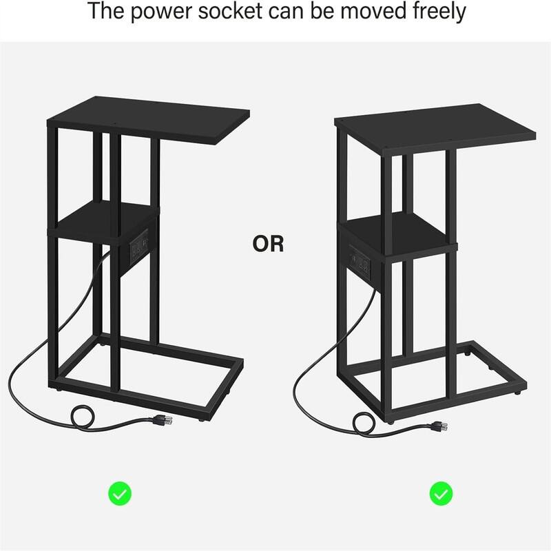 C Shaped End Table with Charging Station - 11.8"D x 15.4"W x 23.4"H