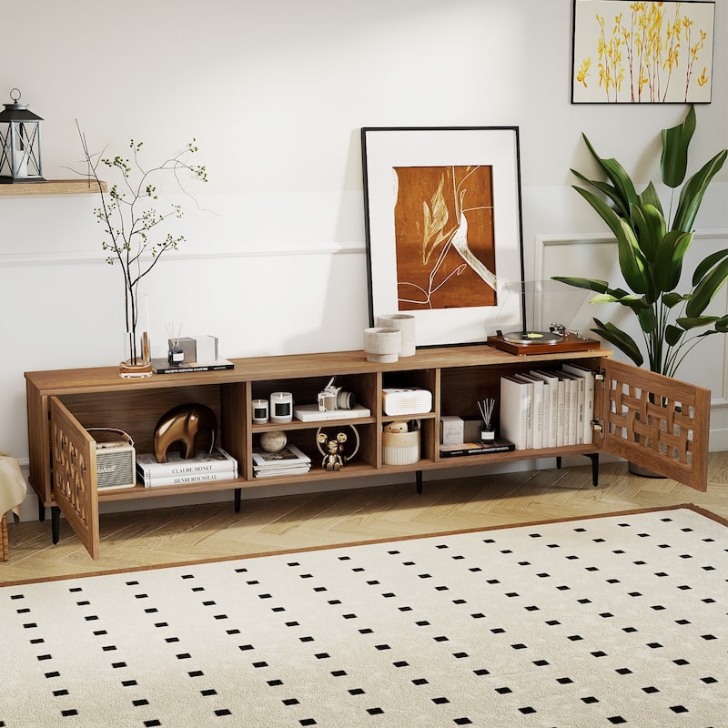 Gymax TV Stand w/ 2 Doors Storage Cabinets & Open Compartments for TVs