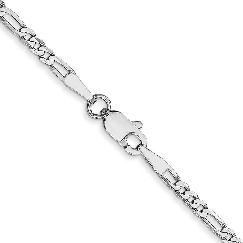 Curata 14k White Gold Solid 2.4mm Flat Figaro Chain Necklace (Lobster-claw) Options: 16 18 20