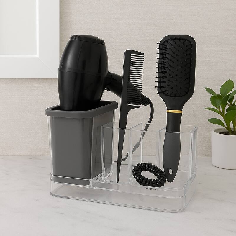 OnDisplay Acrylic Hair Tool & Makeup Organizer with Silicone Liner for Bathroom Vanity