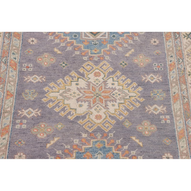 Gray Geometric Kazak Oriental Accent Rug Handmade Wool Carpet - 4'2" x 6'2"