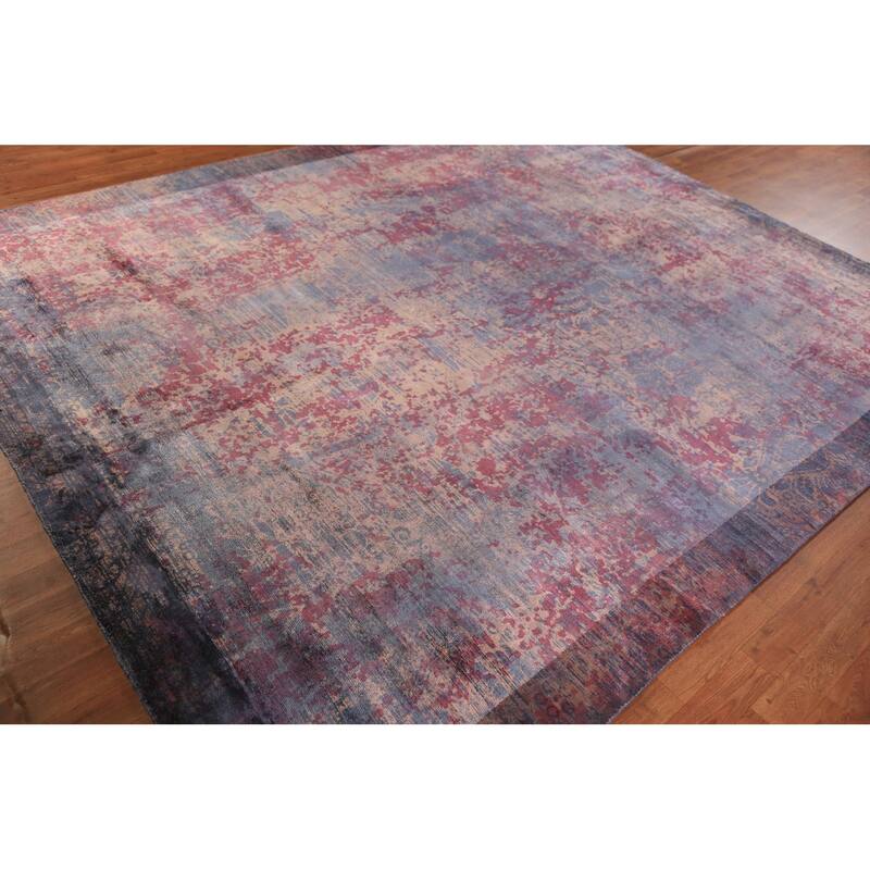 Contemporary Abstract Area Rug Handmade Indian Wool Carpet - 8'0"x 9'7"