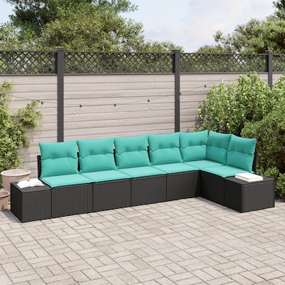 vidaXL 7 Garden Sofa Set with Cushions Black Poly Rattan - 125.6 x 60.6 x 27.2