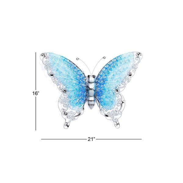 dimension image slide 1 of 3, Iron Metal Eclectic Butterfly Wall Decor in Blue, Purple, or Green (16" H X 21" W) - 16 x 21