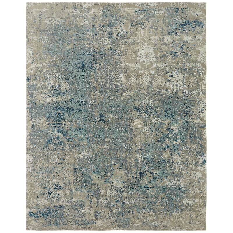 Transitional Multi-Colored Hand-Knotted Wool/Natural Silk Area Rug - 8' x 10' - Multi-Colored