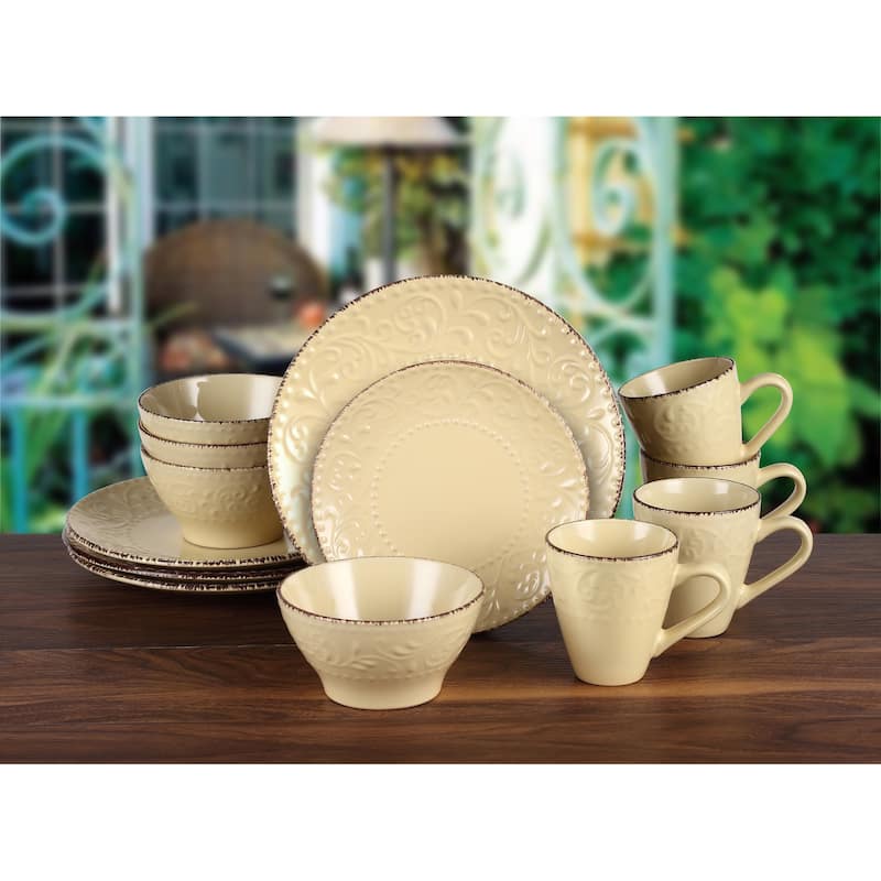 Lorren Home Trends Yellow Scroll Stoneware 16-piece Dinnerware Set