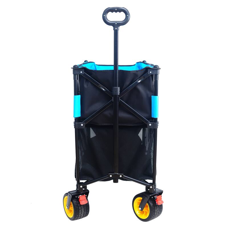 Big large capacity Folding cart Extra Long Extender Wagon Cart Folding Wagon Garden Shopping Beach Cart (black +orange)