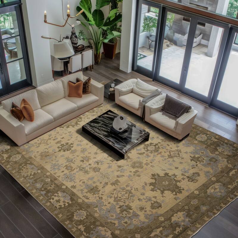 9'11''x13'4'' Hand Knotted Crafts Beige Oushak Wool Oriental Rug - 9' 11'' x 13' 4''