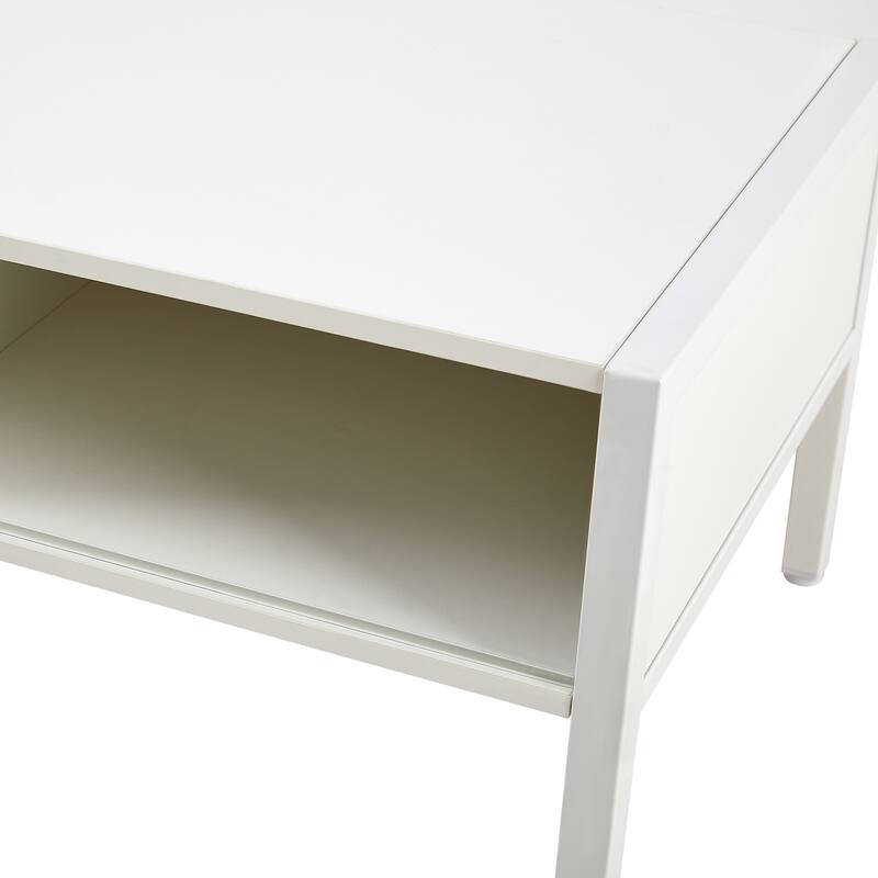 Rattan Coffee Table Modern Living Room Table with Sliding Rattan Door Panel Solid Wood Legs, for Living Room