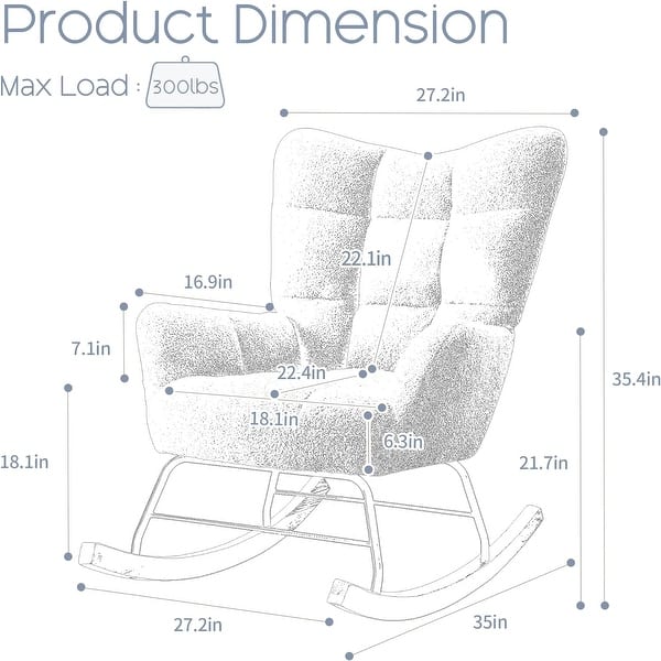 dimension image slide 2 of 5, HOMYKA Teddy Rocking Chair Nursery Glider Modern Accent Armchair with High Backrest