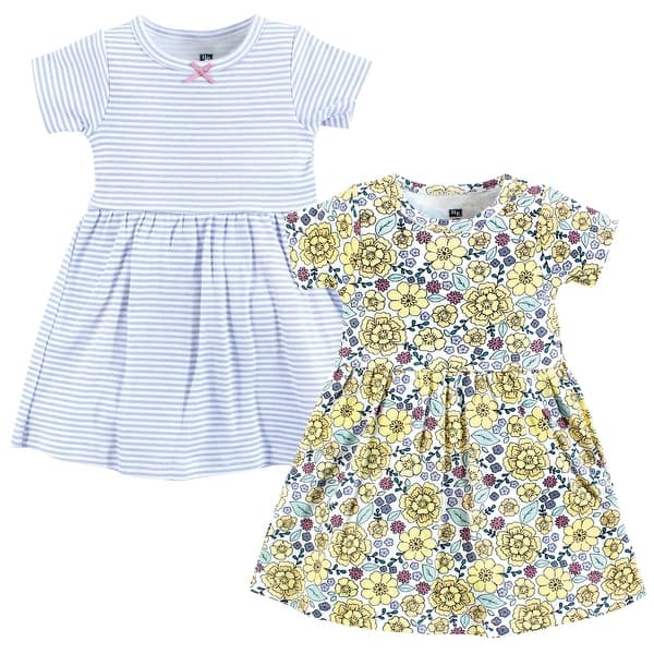 Hudson Baby Girls Cotton Dresses, Outline Floral Yellow Hudson Baby Girls Cotton Dresses, Outline Floral Yellow